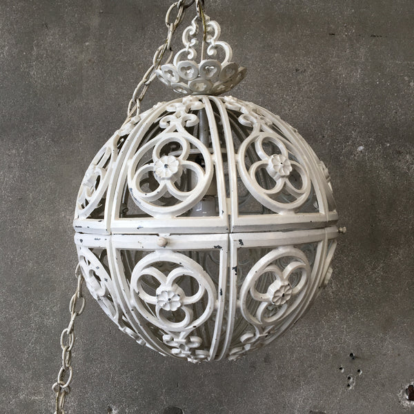 Vintage Ornate Round Hanging Wrought Iron Light Fixture