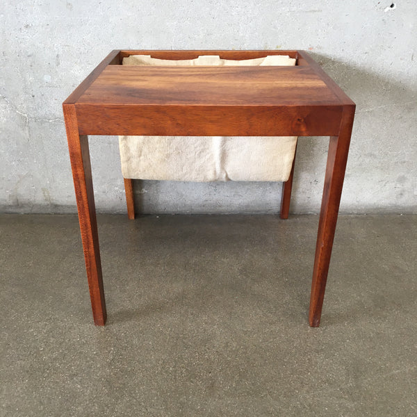 Walnut Side Table With Canvas Magazine Holder