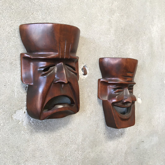 Vintage Pure Comedy And Pure Tragedy Carved Masks