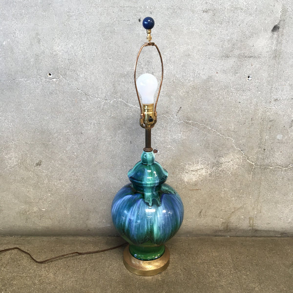 Mid Century Modern Blue Drip Glaze Lamp