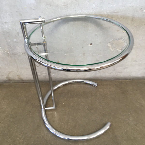 Elaine Gray Adjustable Side Table, Chrome And Glass