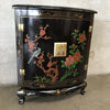 1950's Vintage Eastern Asian Hand-Painted Black Lacquer Corner Cabinet