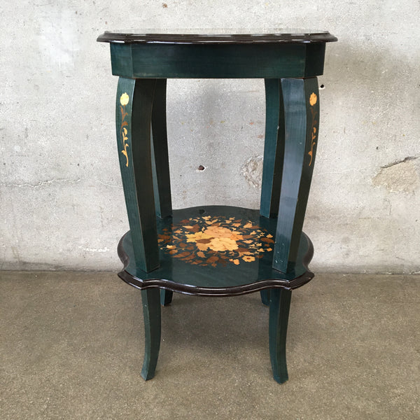 Vintage Italian Wood Inlay Music Box Accent Table