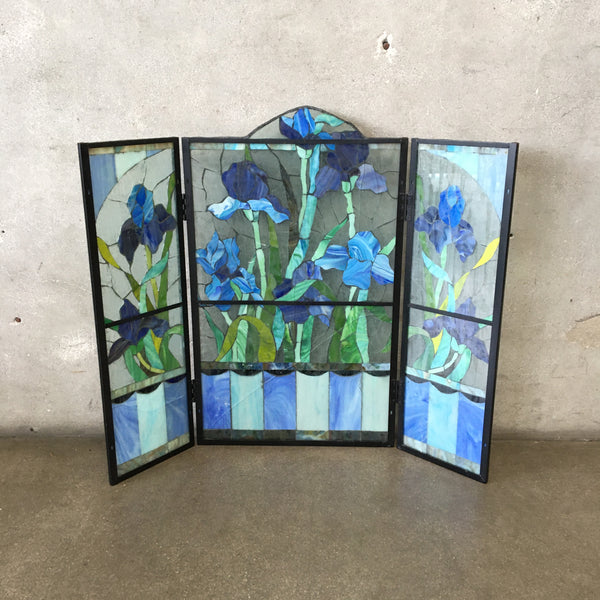 Stained Glass Iris Motif Fire Screen