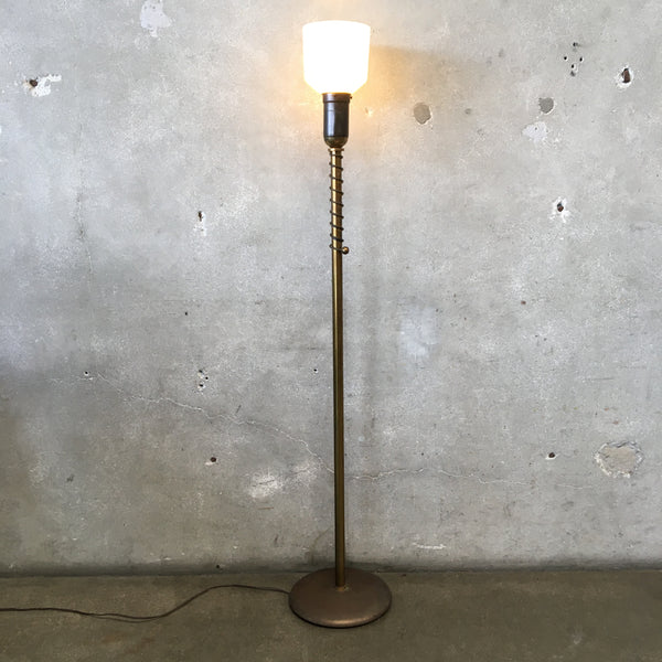 Vintage Metal Deco Floor Lamp with Glass Shade