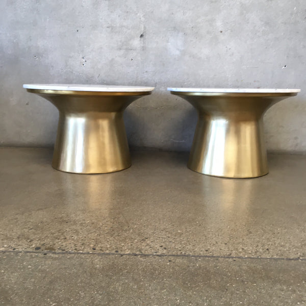 Pair Of Brass Finish & Marble Top Side Tables