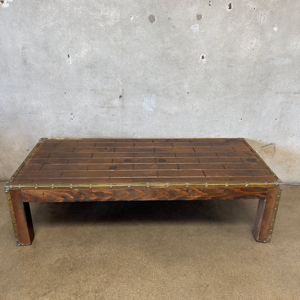 Distressed Wood & Brass Vintage Coffee Table