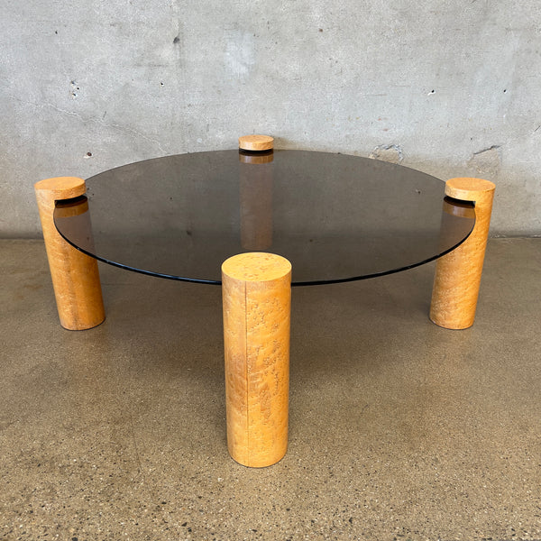 Post Modern Birdseye Maple and Smoked Glass Coffee Table