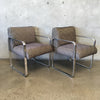Pair of Mid Century Modern Chrome & Black-Gray Side Chairs