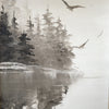 Mid Century Linen Framed Monochromatic Lake Scene