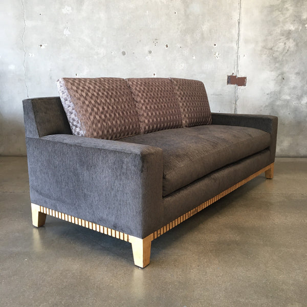 Custom Giltwood Upholstered Sofa in Charcoal Corduroy