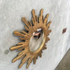 Vintage MCM Wood/Gold Sunburst Convex Mirror