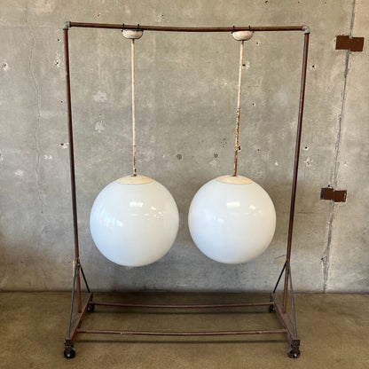 Pair Of Vintage Mid Century Industrial Modern Globe Lamps