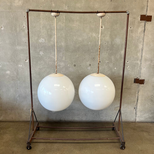 Pair Of Vintage Mid Century Industrial Modern Globe Lamps