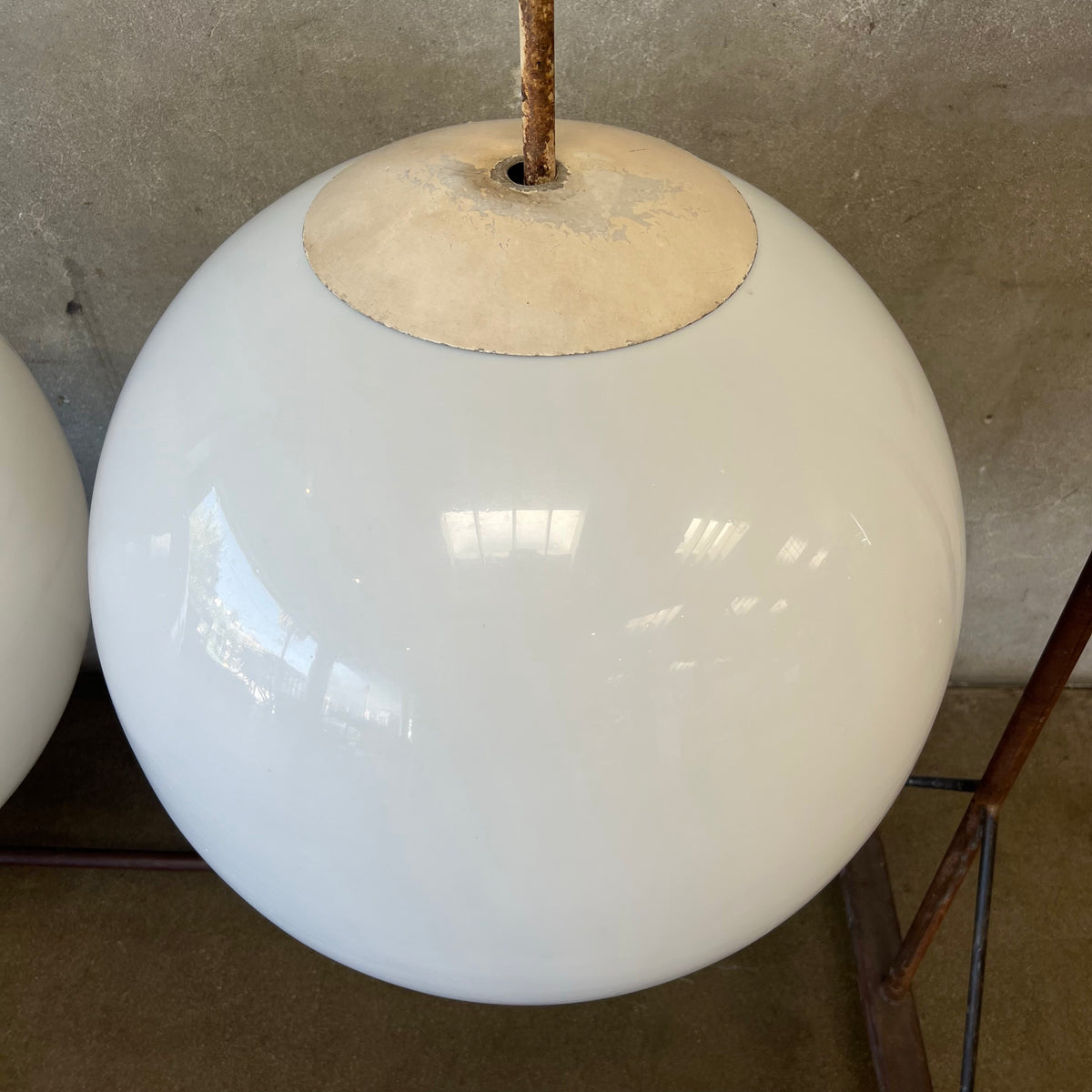 Pair Of Vintage Mid Century Industrial Modern Globe Lamps
