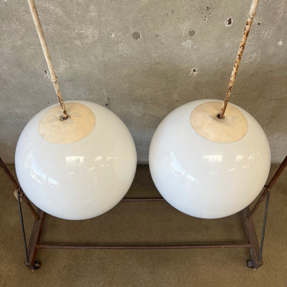 Pair Of Vintage Mid Century Industrial Modern Globe Lamps