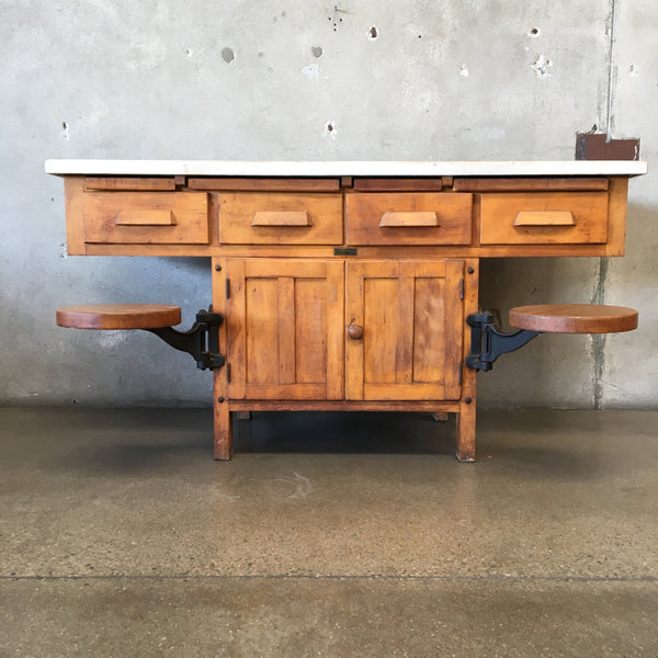 Industrial Workbench With Retractable Stools