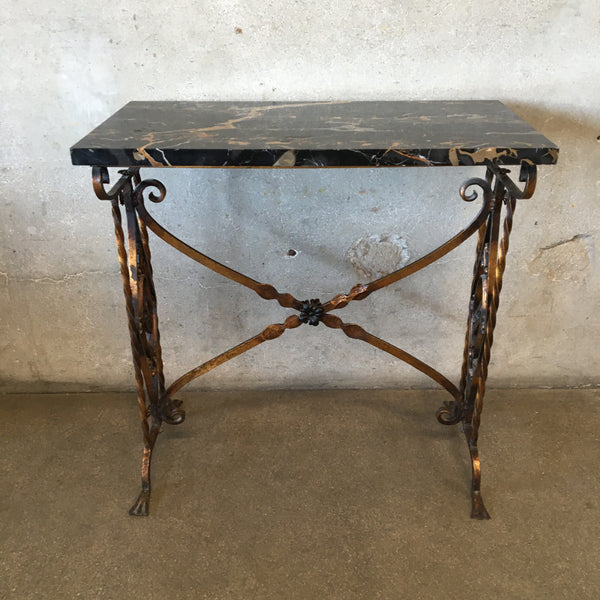 1920's Iron Table With Black Veined Marble Top