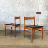 Two Teak & Leather Side Chairs With Sculpted Back Rest