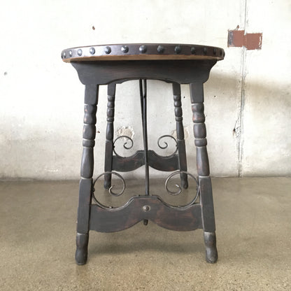 Monterey Furniture Oval Console Table w/Iron Stretchers & Leather Top