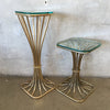 Pair Of Hollywood Regency Brass Stand With Glass Tops