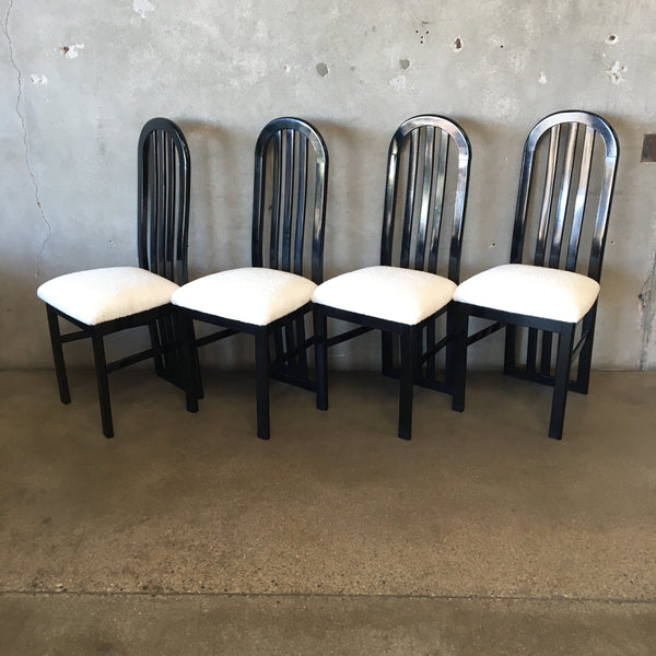 Post Modern Black Lacquer & Boucle Chairs