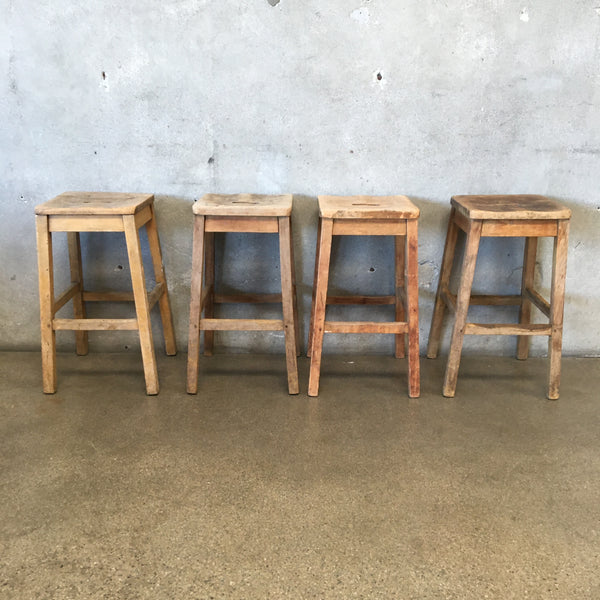 Four Vintage Counter Height Wood Stools