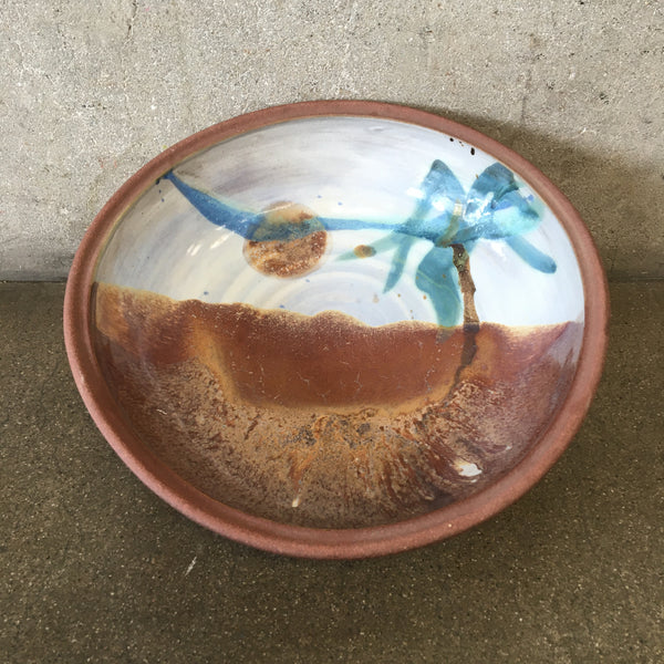 Vintage 1982 Ceramic Glazed Beach Art Bowl