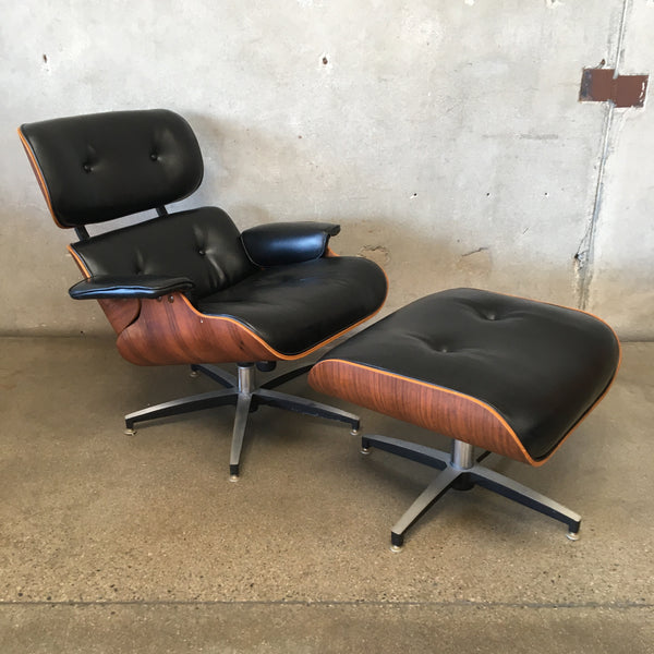1960's Eames Style Black Lounge Chair With Ottoman