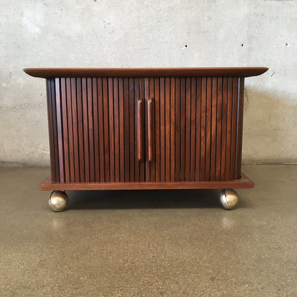 Vintage Mid Century Modern Walnut Side Table W/Tambor Doors