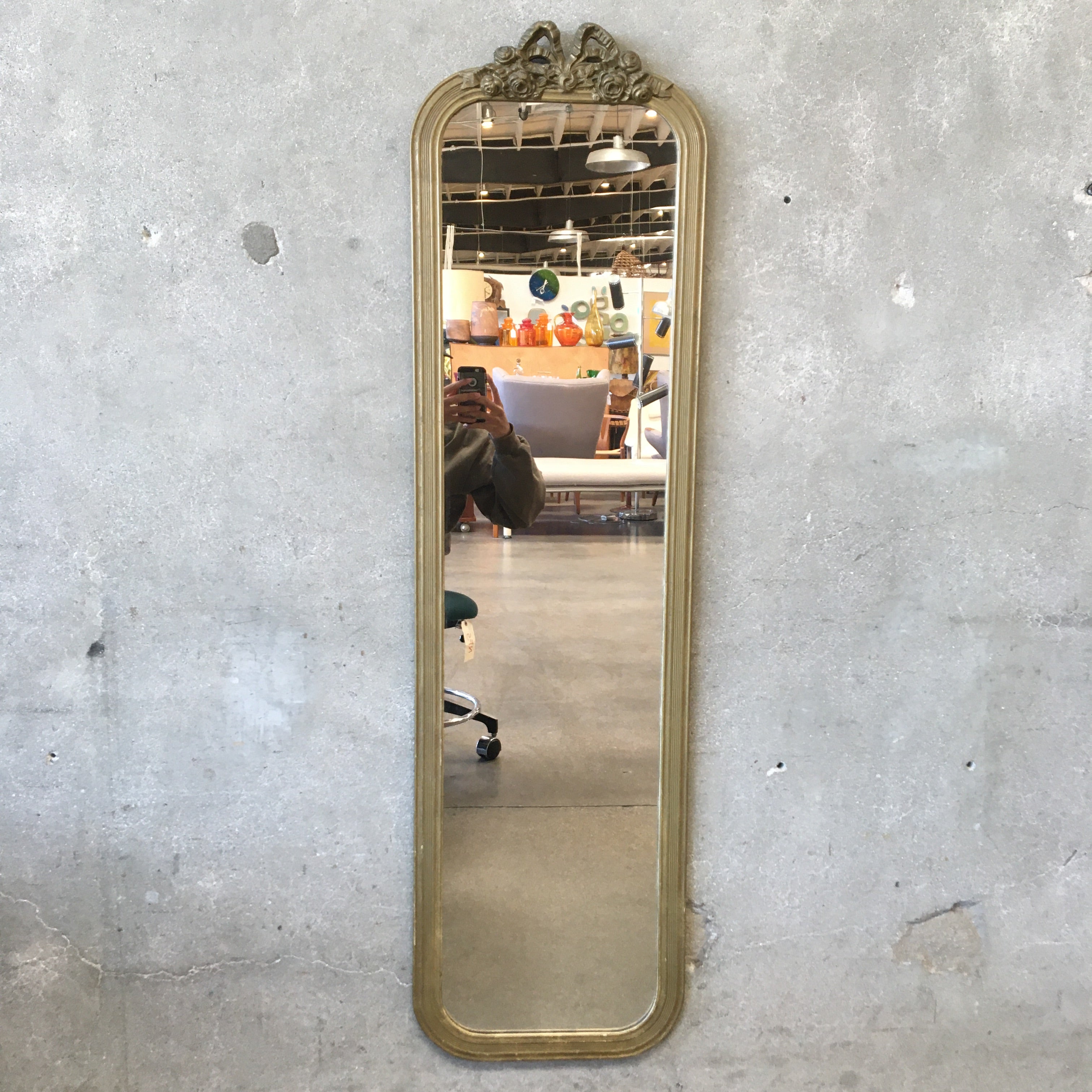 Antique Carved Wood Frame Full Length Mirror