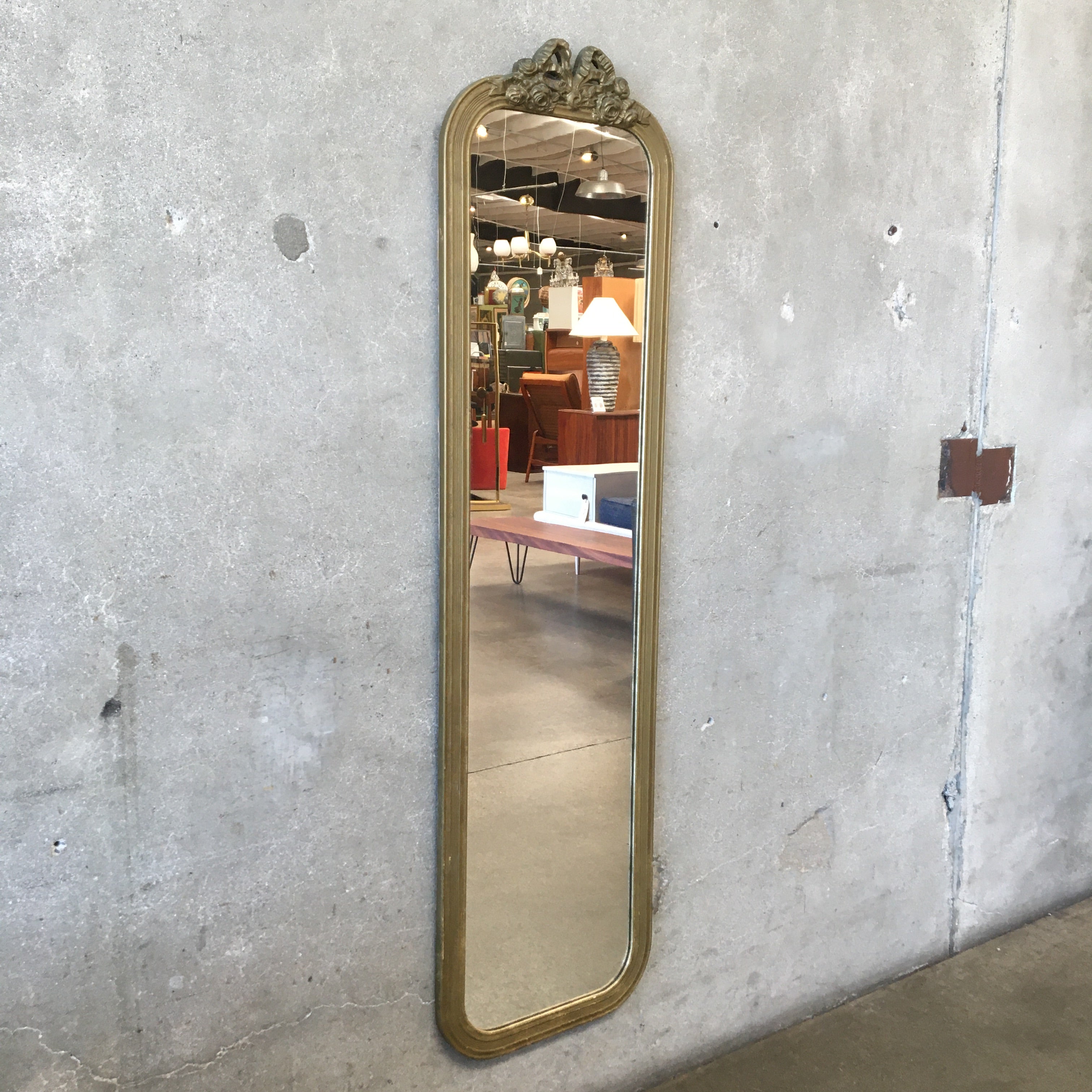 Antique Carved Wood Frame Full Length Mirror