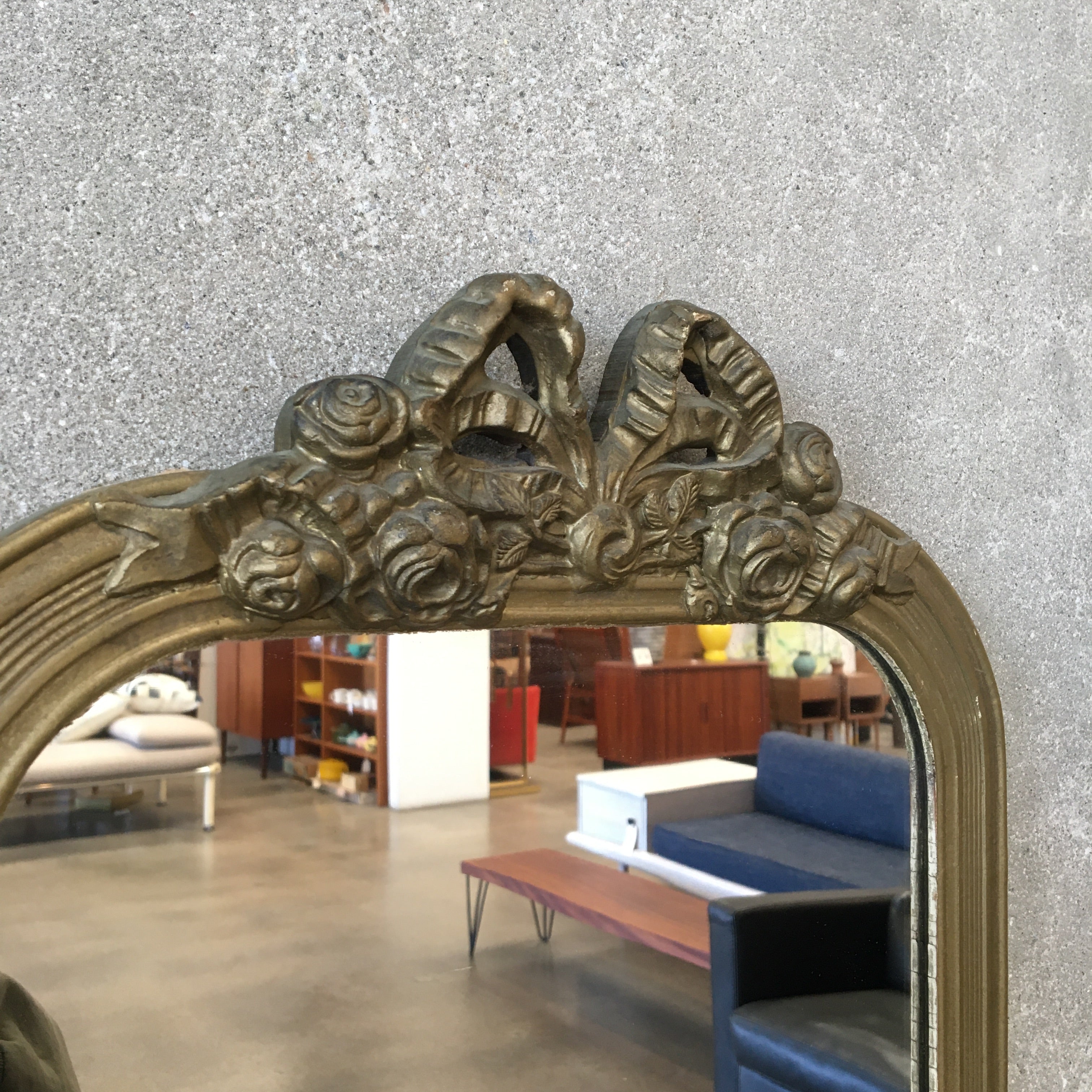 Antique Carved Wood Frame Full Length Mirror