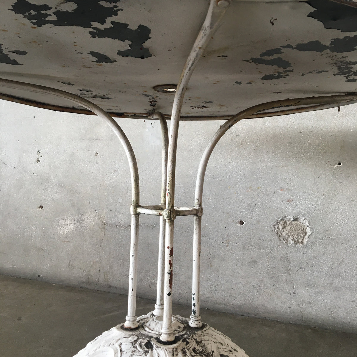 White Painted French Iron Patio table with Floral Detail
