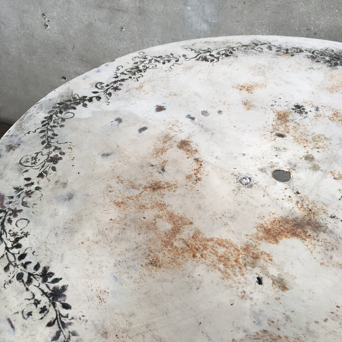 White Painted French Iron Patio table with Floral Detail