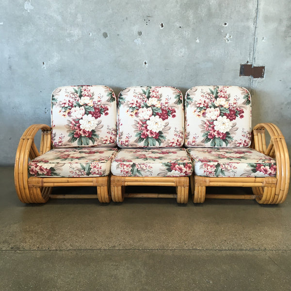 Bamboo and Rattan Vintage Pretzel Sectional Sofa Restored