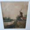Antique Watercolor Windmill Scene