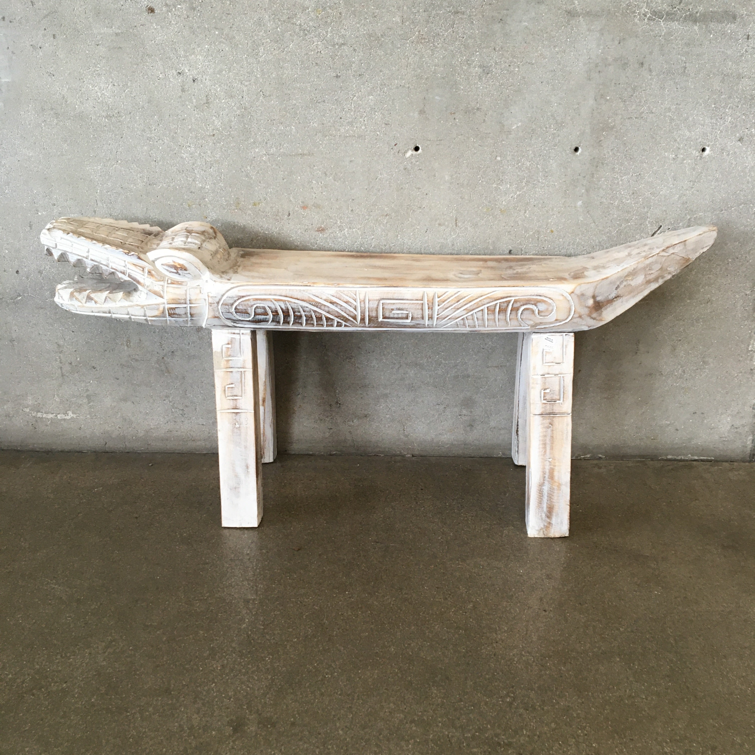 Carved Wood Alligator Bench/Table