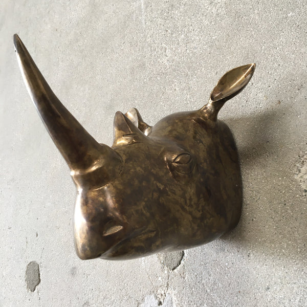 Mid Century Brass Rhino Head
