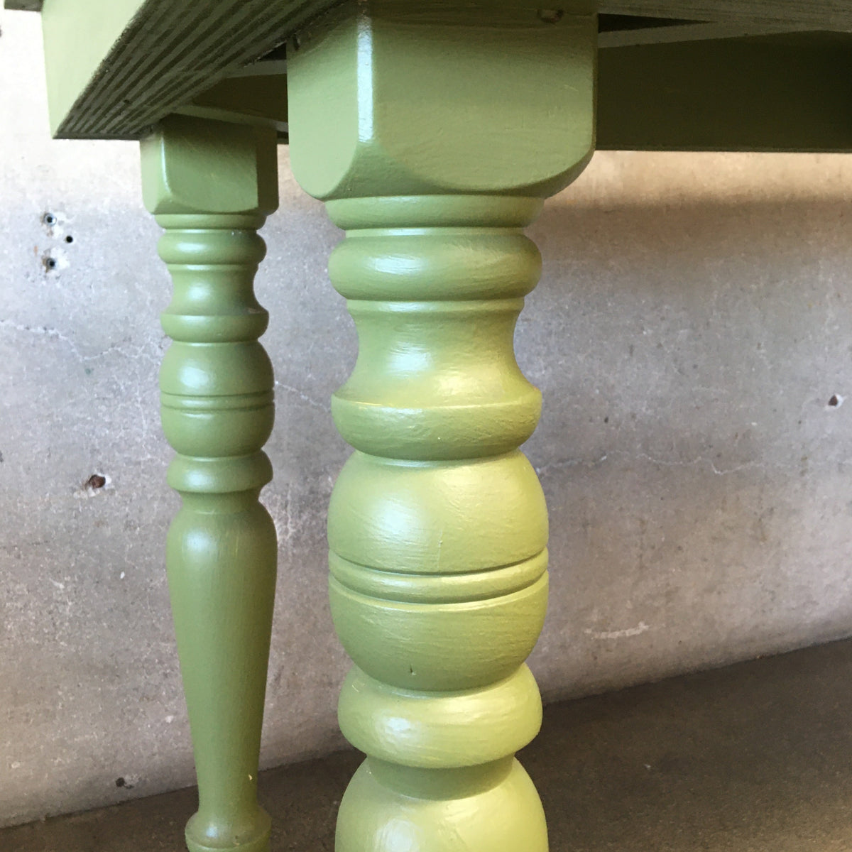 Painted Maple Wood Base Farm Table With Turned Wood Legs