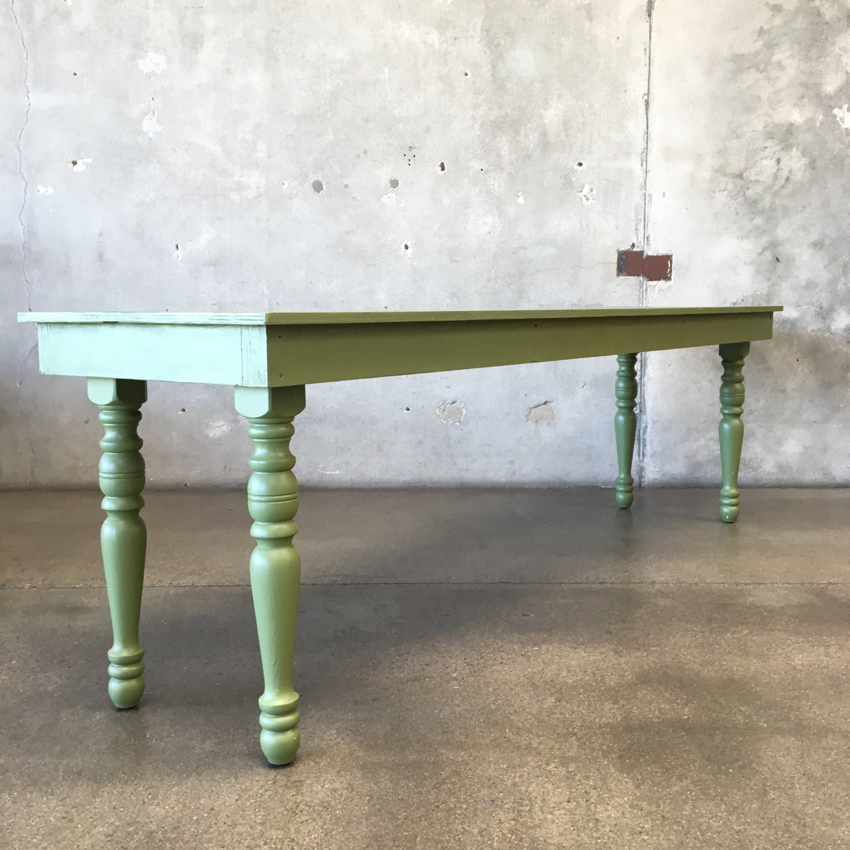 Painted Maple Wood Base Farm Table With Turned Wood Legs