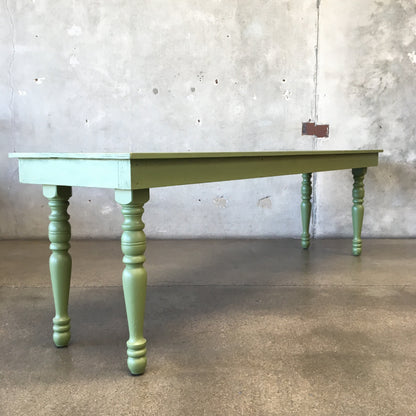 Painted Maple Wood Base Farm Table With Turned Wood Legs