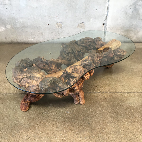 Burl Coffee Table With Glass Top