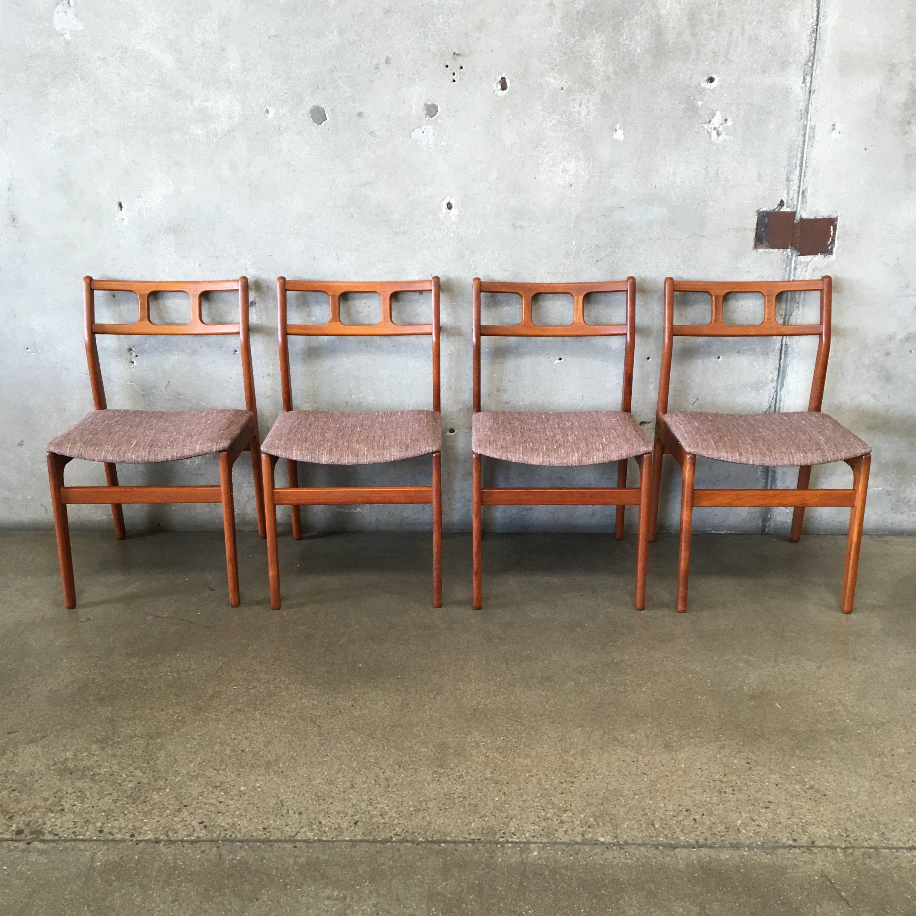 Set of Four D Scan Sculptured Teak Dining Chairs