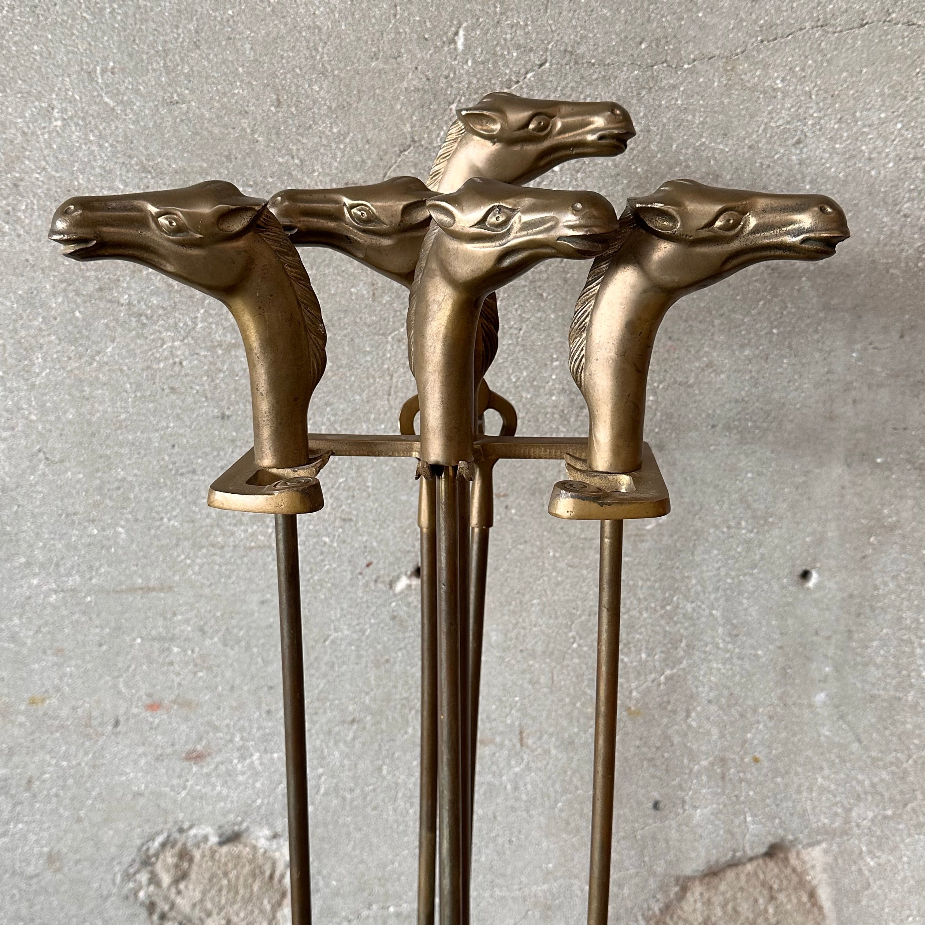Vintage Brass Horsehead Fireplace Tools