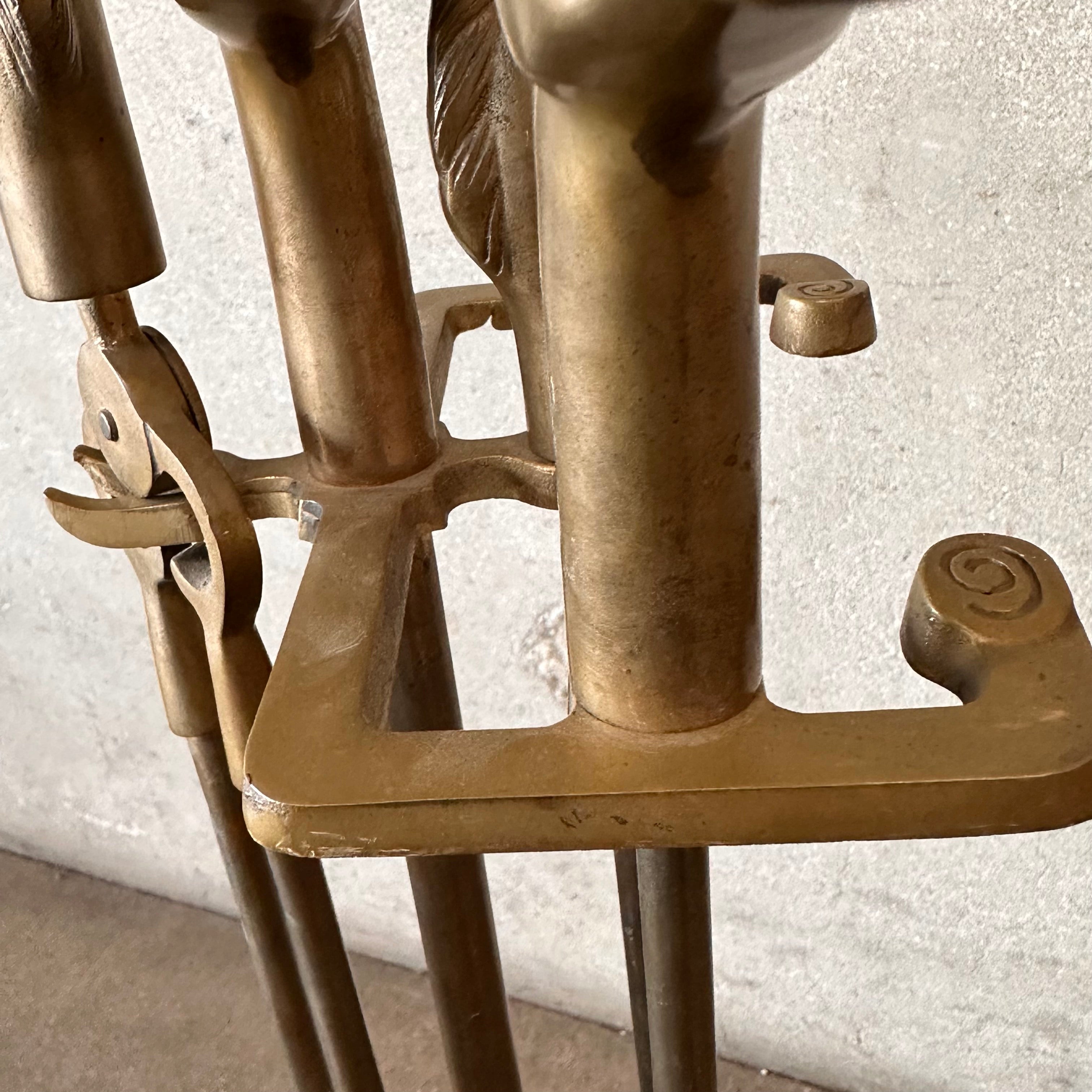 Brass Horsehead Fireplace Tools Set