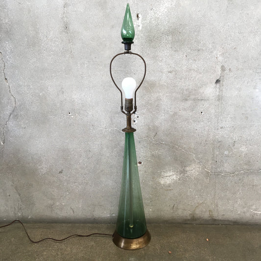 1960's Blenko Glass Green Table Lamp With Original Finial