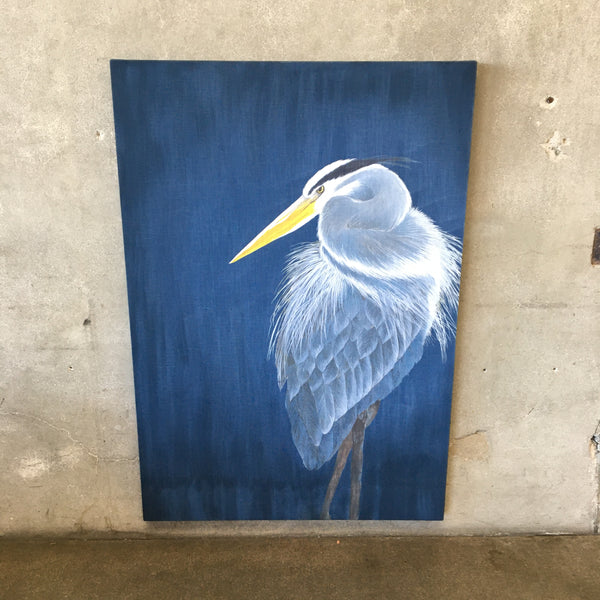 Gray Heron On Fabric Art