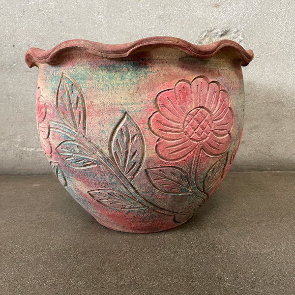 Vintage Terracotta Flower Print Pot