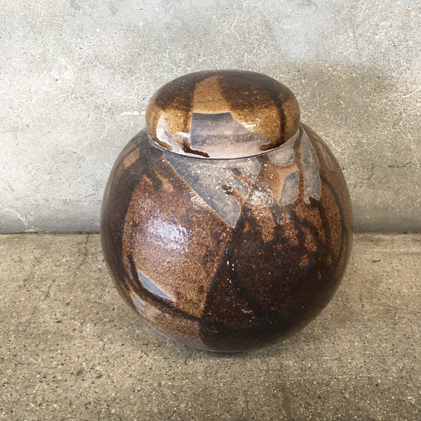 Japanese Raku Ceramic Vase With Lid